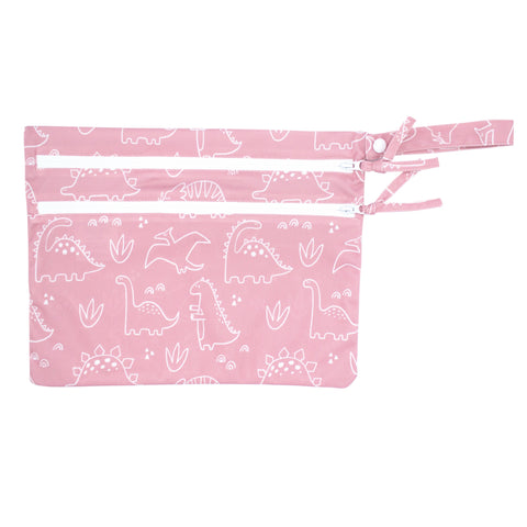 Dino Friends - Blush - Waterproof Wet Bag (For mealtime, on-the-go, and more!)
