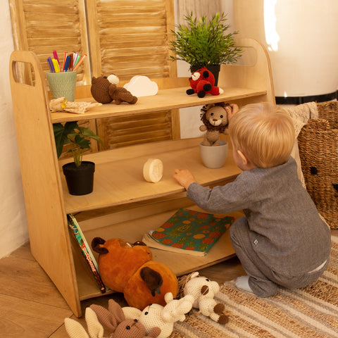 2in1 Montessori Shelves Set: Bookshelf + Toy Shelf – Beige