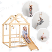 Indoor Wooden Playhouse with Swings and Slide Board