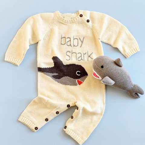 Organic Baby Gift Set | Knitted Romper & Stuffed Animal - Baby Shark
