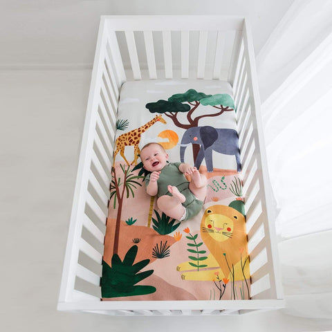 Crib sheet and Swaddle bundle - In The Savanna