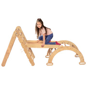 3in1 Montessori Climbing Set: Triangle Ladder + Arch/Rocker Balance + Slide Board – Chocolate