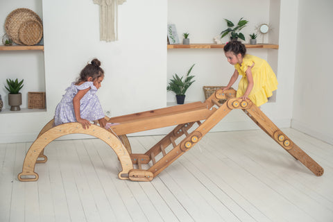 3in1 Montessori Climbing Snake Set: Snake Ladder + Slide/Ramp + Arch Climber – Beige